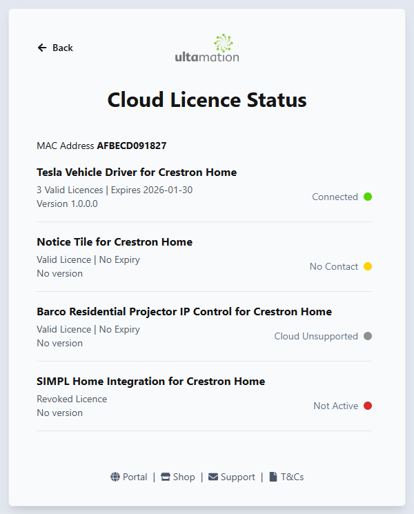 Ultamation Cloud Licensing Status